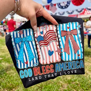 God Bless America Coquette T-Shirt, Patriotic Coquette Tee, Red White Blue Shirt, Preppy Patriotic Casual Daily Wear Tee For Men & Women, Apparel Made In The USA