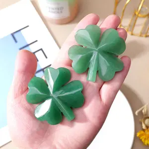 Natural Crystal Clover Shaped Ornament, 1 Count Hand Engraving Healing Stone, Desktop Ornament for Home Office, Home Decor