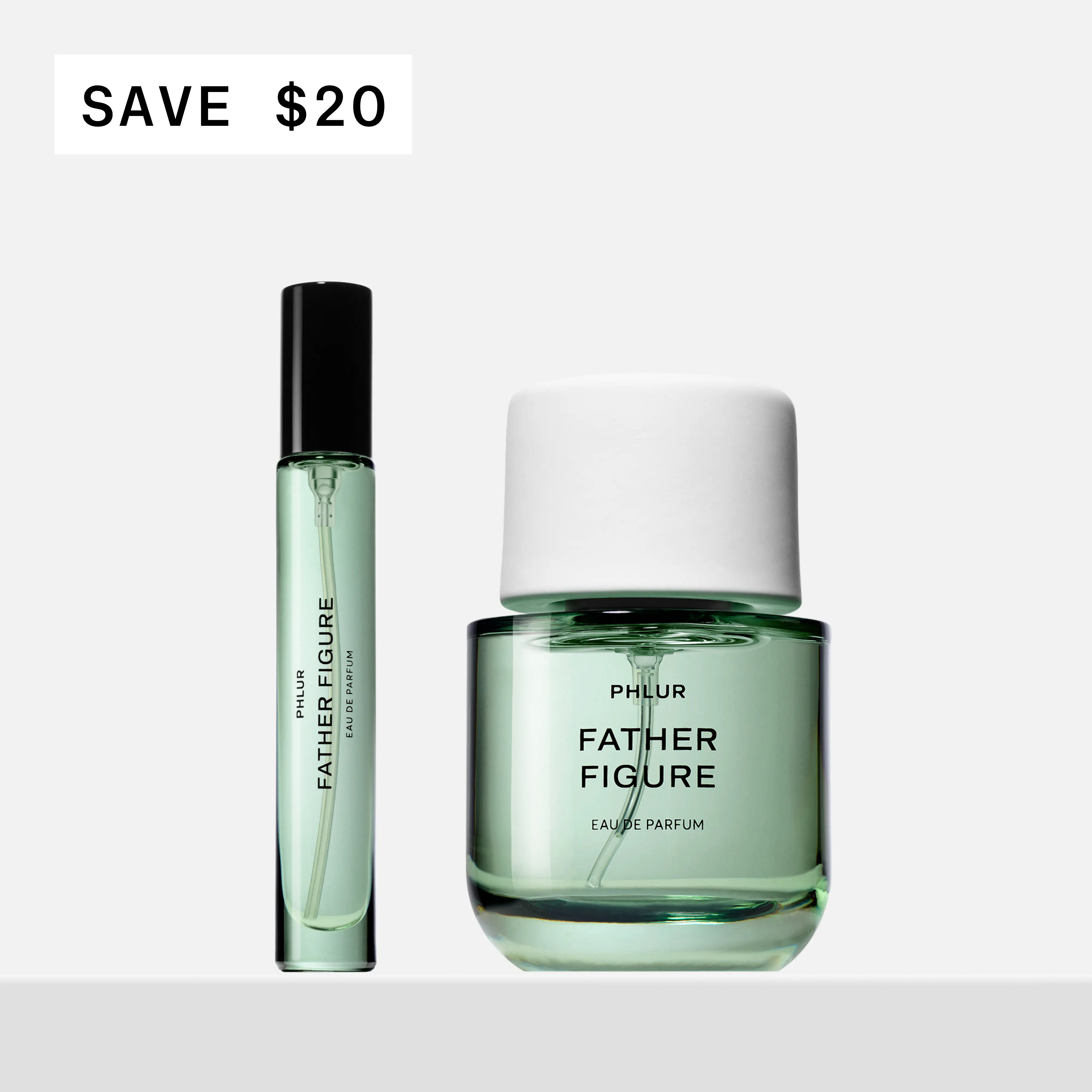 PHLUR Father Figure Eau de Parfum Duet - Full + Travel Size Perfume Set with Fresh Fig, Iris & Sandalwood (50mL + 9.5mL) PHLUR Father Figure Eau de Parfum Duet - Full + Travel Size Perfume Set with Fresh Fig, Iris & Sandalwood (50mL + 9.5mL)