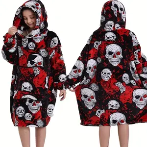 Skull Print Blanket Jacket, Long Casual Elegant Home Style, Thick Warm Winter Sleepwear, Multiple Prints Available