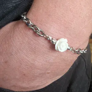 Stainless Steel Chic Bracelet with White Rose Charm | Everyday Wear Jewelry for Women
