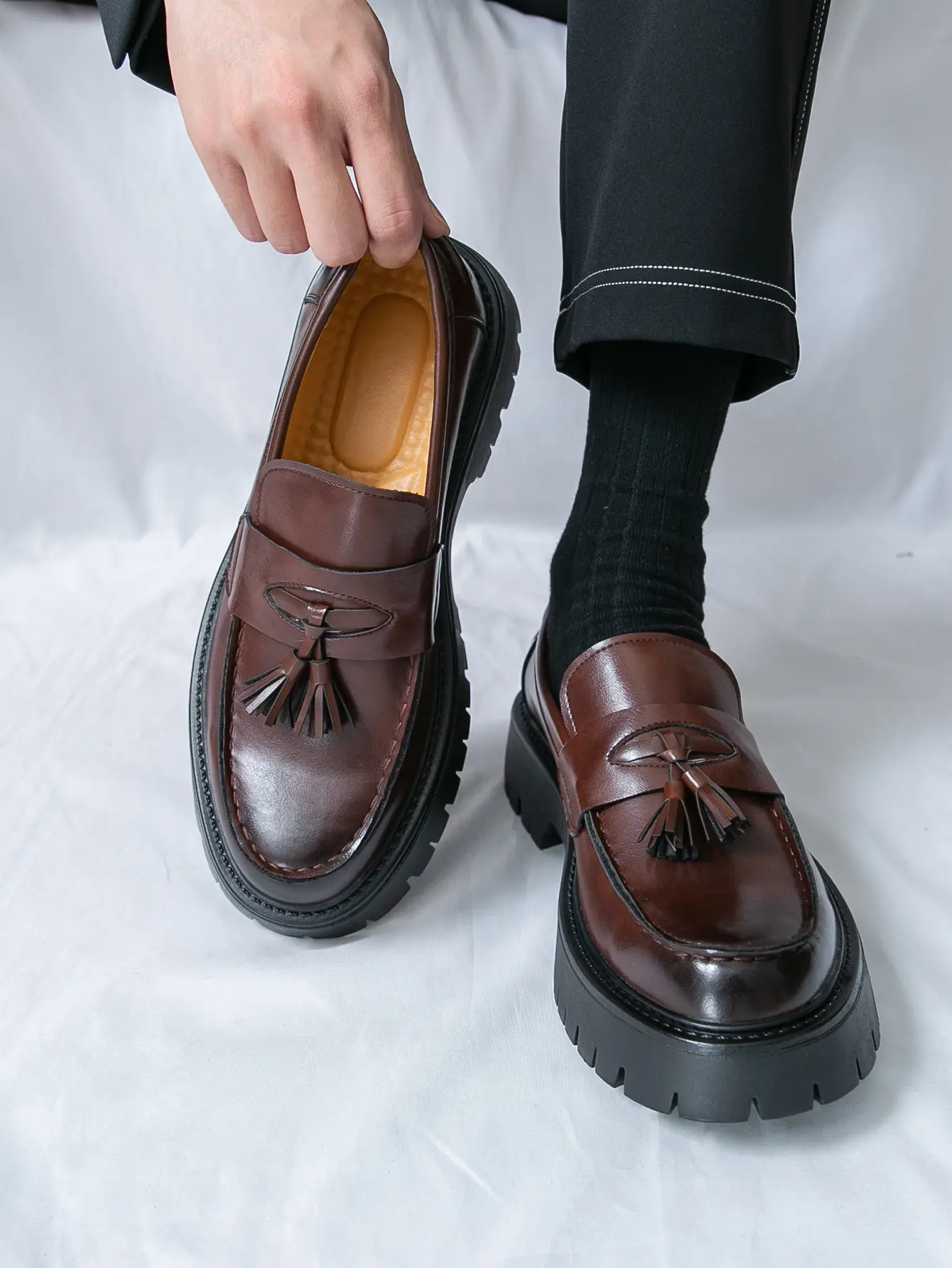 white christmas dresses Men's Luxury Black Chunky Derby Shoes. – HolloMen main image 0