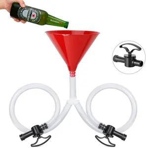 Beer Bong Funnel with Valve - Newest Valve Design Extra Long 2.5 feet (30 inch) Kink Free Tube & Leakproof Easy Valve Premium Funnel for Beer Drinking Games, College Parties(Double Header) Portable Utensils