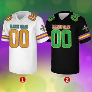Personalized Glitter Mardi Gras Football Jersey, Custom Name And Number Short Sleeve Jersey, Mardi Gras Carnival Jersey (Printed Glitter)