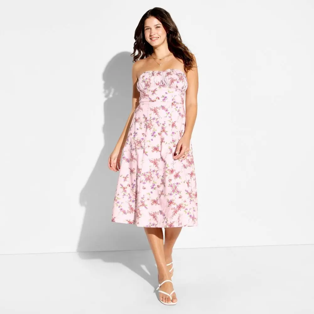 Wild Fable Women's Fit and Flare Strapless Midi A-Line Dress