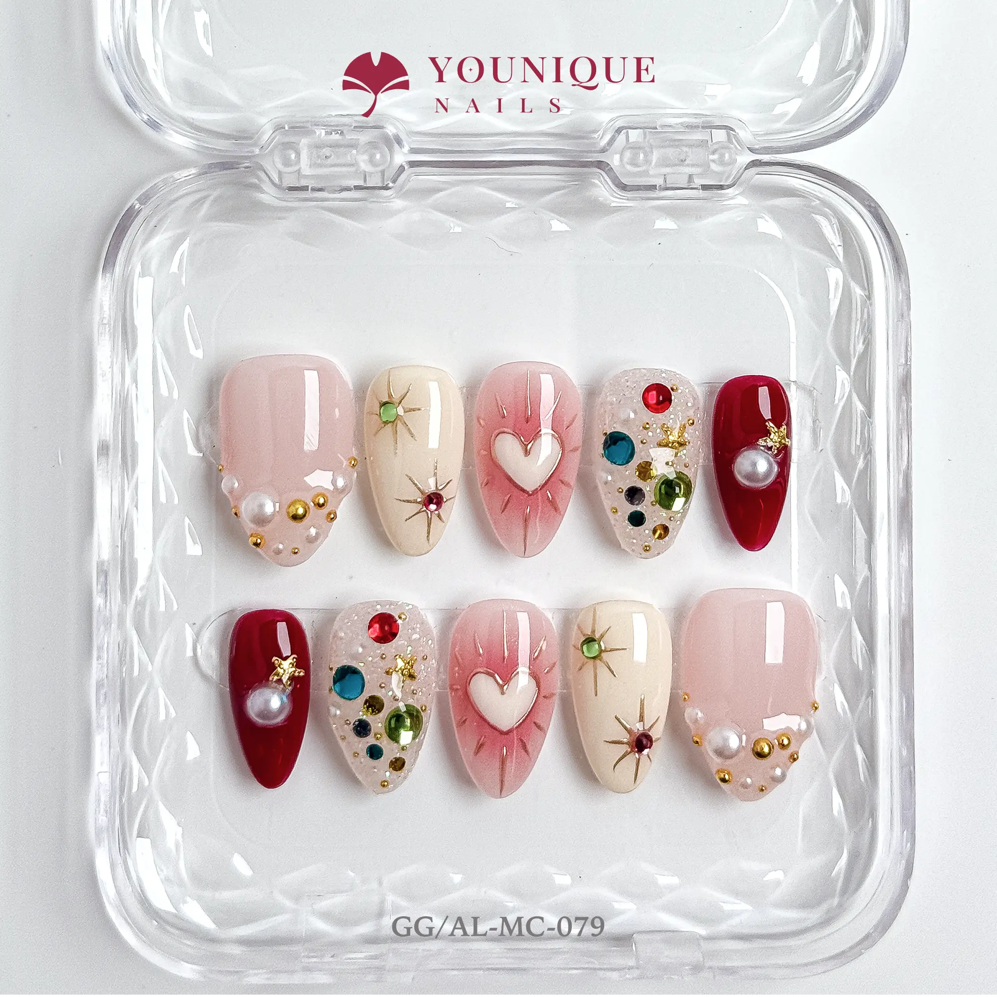 Younique Nails | GG Studio | Velvet Heartbeat | 10PCS 100% Handmade Press-On Nails | Reusable Colorful Art