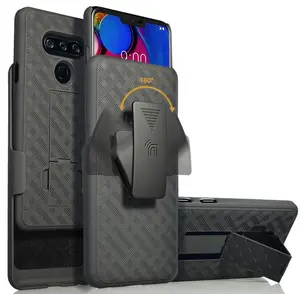 Case with Clip for LG V40, Nakedcellphone Black Kickstand Cover with [Rotating/Ratchet] Belt Hip Holster Combo for LG V40 ThinQ (V405QA7, LM-V405UA, V405TAB)