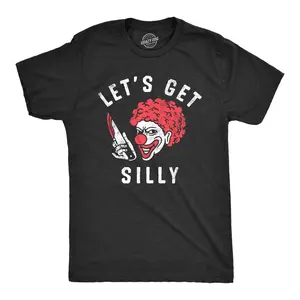 Mens Lets Get Silly T Shirt Funny Halloween Creepy Killer Clown Joke Tee for Guys Mens Funny T Shirts Cool Vintage Fashion T-Shirt Gift Classic Menswear Halloween Apparel for Men Novelty Tees for Guys Black -