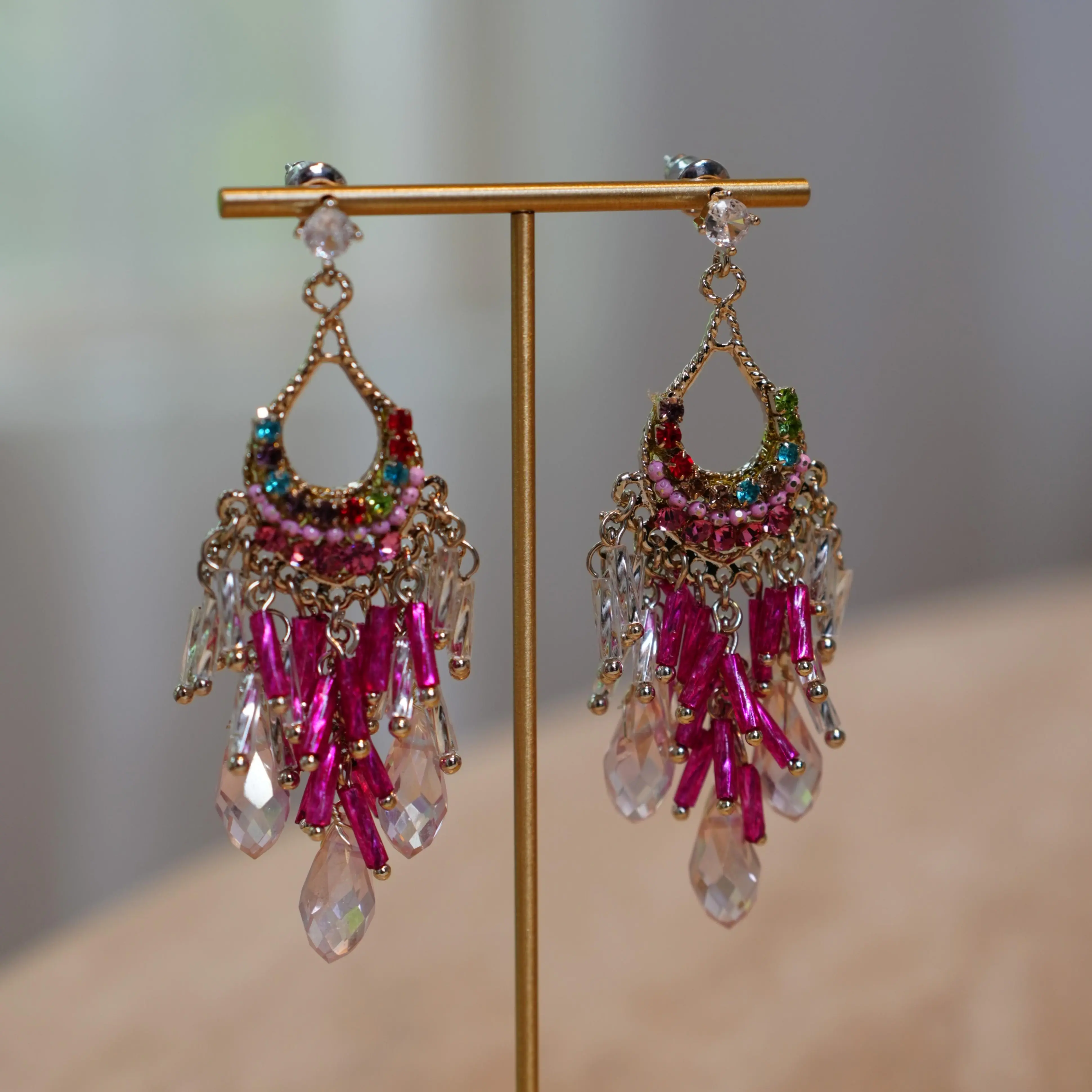 Boho Chandelier Dangle Earrings, Vintage Colorful Rhinestone Beaded Tassel Drop Earrings, Bohemian Statement Jewelry for Women for Party Vacation Daily Wear