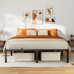 King Size Bed Frame  14 Inch Metal Platform  No Box Spring Needed No Screws Needed  800 Lbs Capacity  Heavy Duty  Tool-Free Assembly with Reinforced Iron Slats and Legs
