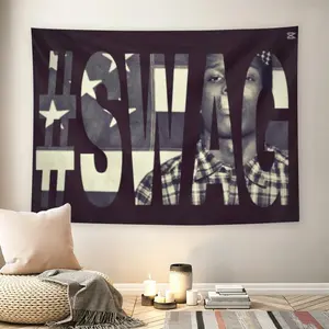 #SWAG American Flag Plaid Overlay Wall Flag, Retro Hip Hop Tapestry, Mid-century Modern Streetwear Style Room Decor for Adult Fans, USA Flag Aesthetic Text Wall Hanging
