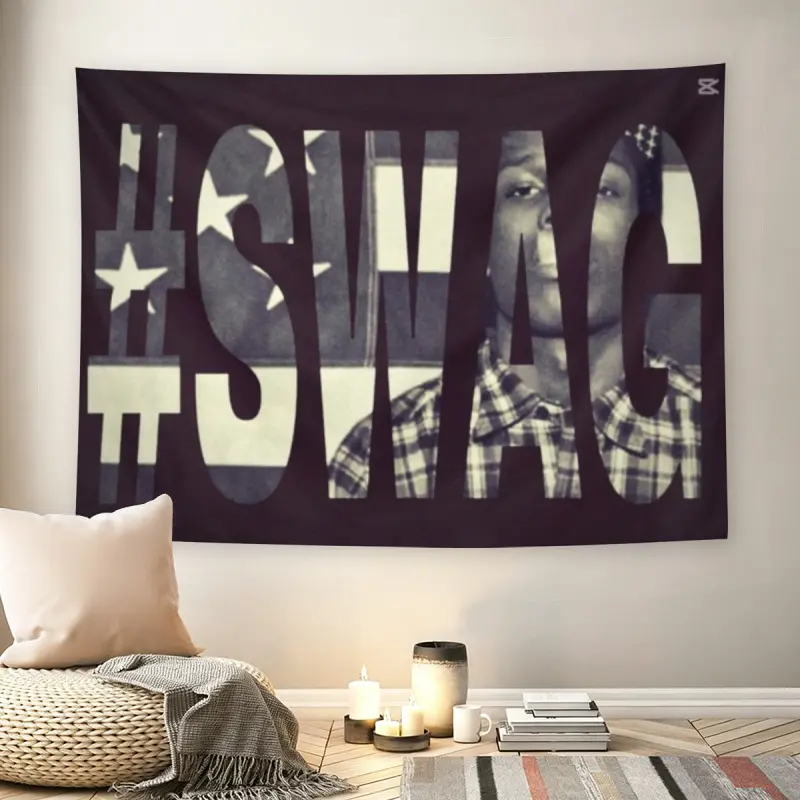 # SWAG American  Plaid Overlay Wall , Retro Hip Hop Tapestry, Mid-century Modern Streetwear Style Bedroom Wall Decor for Adult Fans, USA  Aesthetic Text Wall Hanging