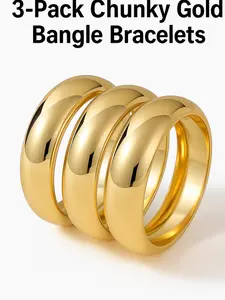 Chunky Gold Bangle Bracelet Set, Fashionable Wide Polished Metal Cuff Bracelet for Women & Men, Stackable Statement Jewelry for All Seasons