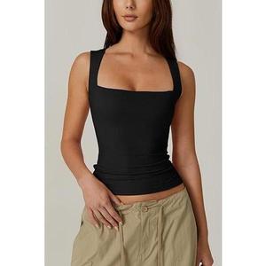 Summer Square-neck Tank Vest Ins Fashion Slim Solid Sleeveless Tops For Women Clothing