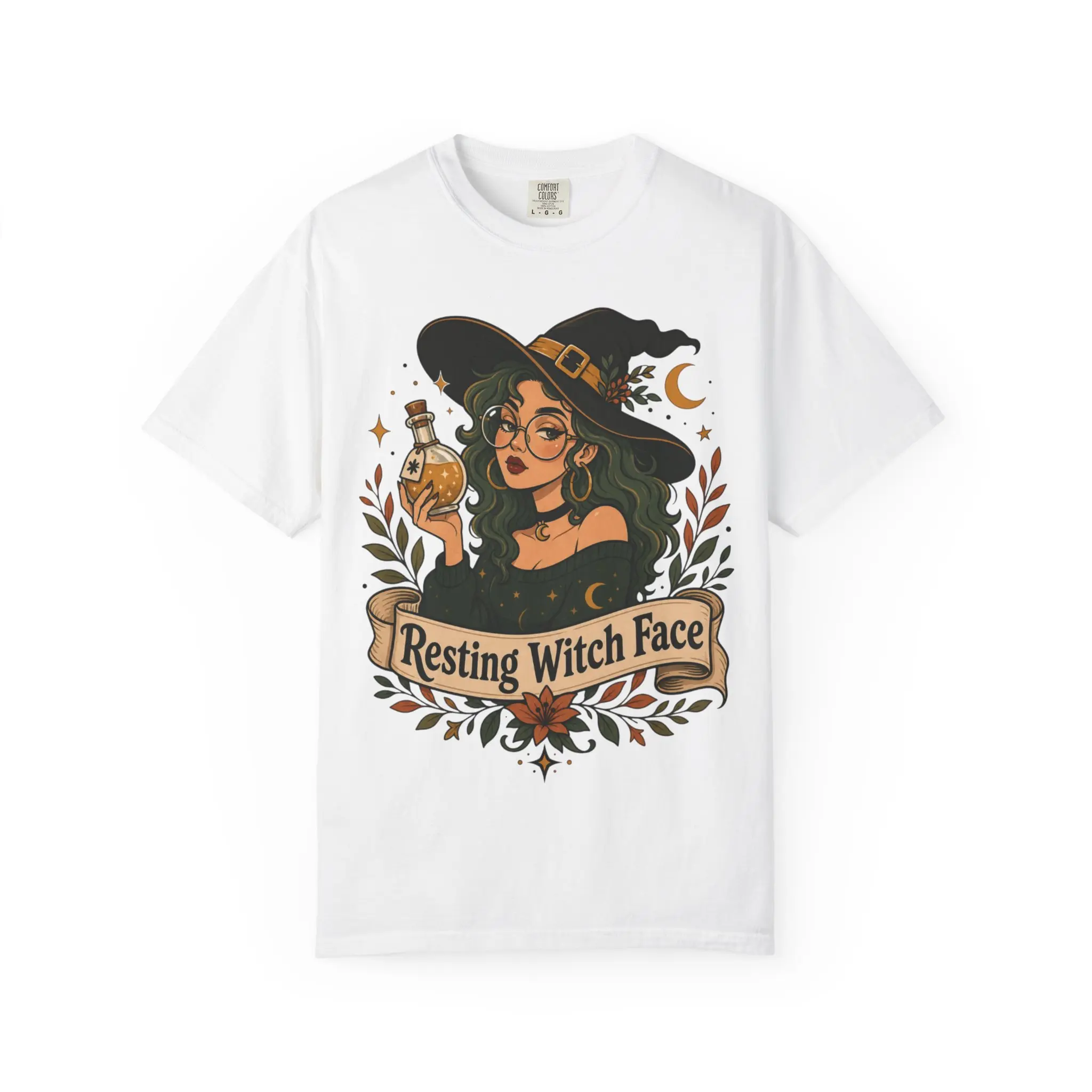Resting Witch Face T-Shirt | Witch Illustration, Potion Bottle, Moon Art