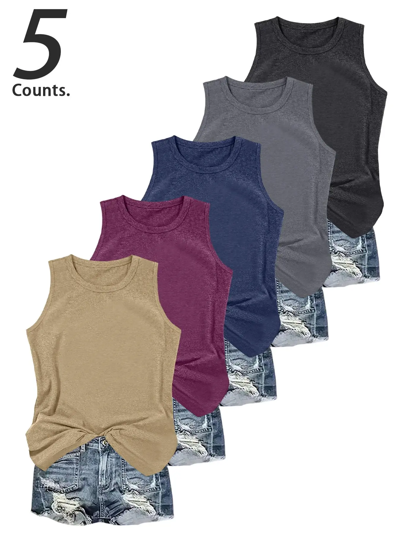 Women's Casual Basic Plain Minimalist Round Neck Sleeveless Fitted Knitted Fabric Vest Top Set, Breathable, Comfortable & Stylish Summer, Perfect for Daily Wear, Everyday, Womenswear, Plain Tank Top