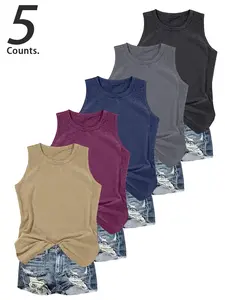 Women's Casual Plain Round Neck Sleeveless Fitted Vest Top Set, Comfortable & Stylish Summer, Perfect for Daily Wear