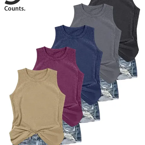 Women's Casual Basic Plain Minimalist Round Neck Sleeveless Fitted Knitted Fabric Vest Top Set, Breathable, Comfortable & Stylish Summer, Perfect for Daily Wear, Everyday, Womenswear, Plain Tank Top