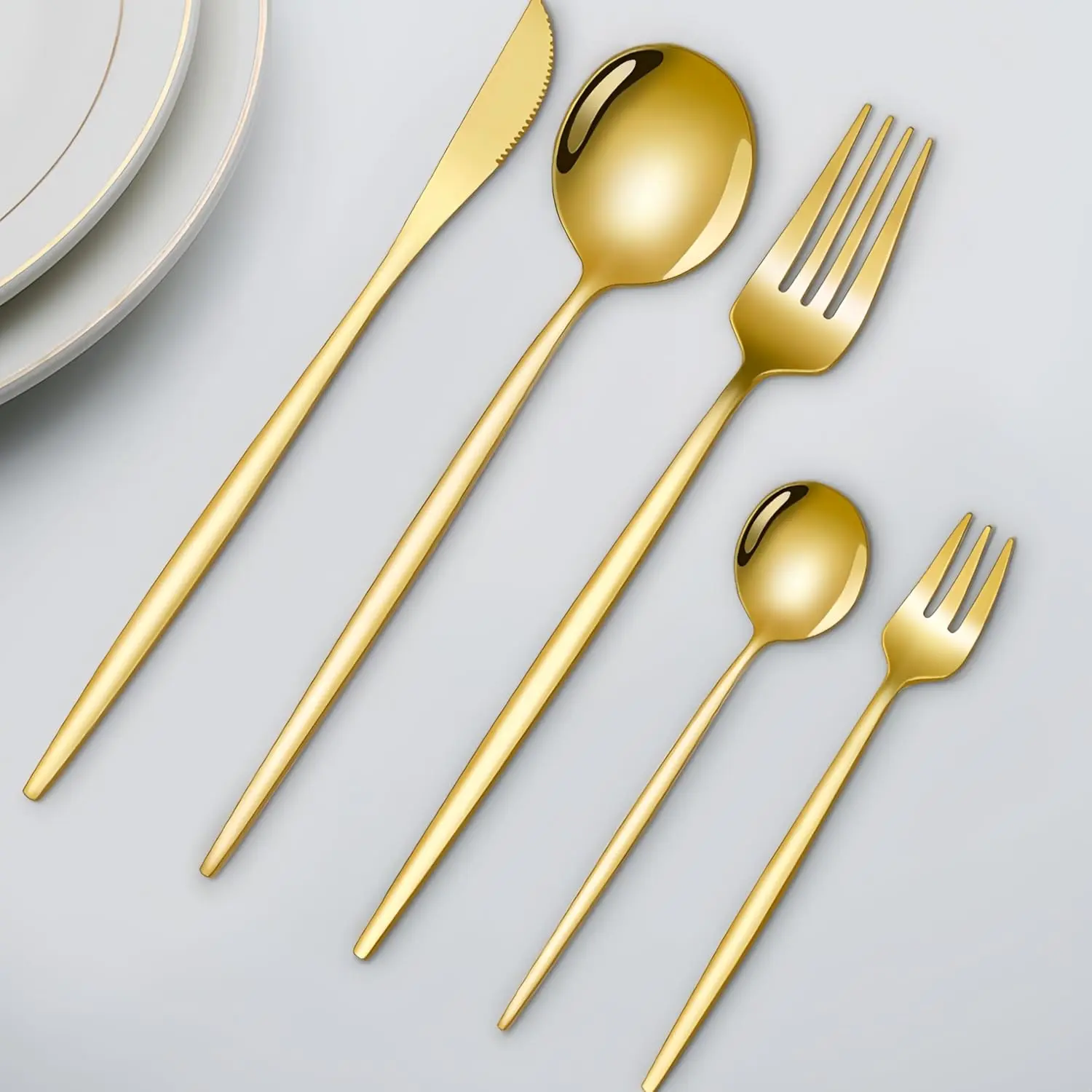 20-Piece Flatware Set, 18/10 Stainless Steel Dishwasher Safe, Mirror Polishing Gold Gold Cutlery Set Tableware Kit