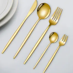 20-Piece Flatware Set, 18/10 Stainless Steel Dishwasher Safe, Mirror Polishing Gold Gold Cutlery Set Tableware Kit