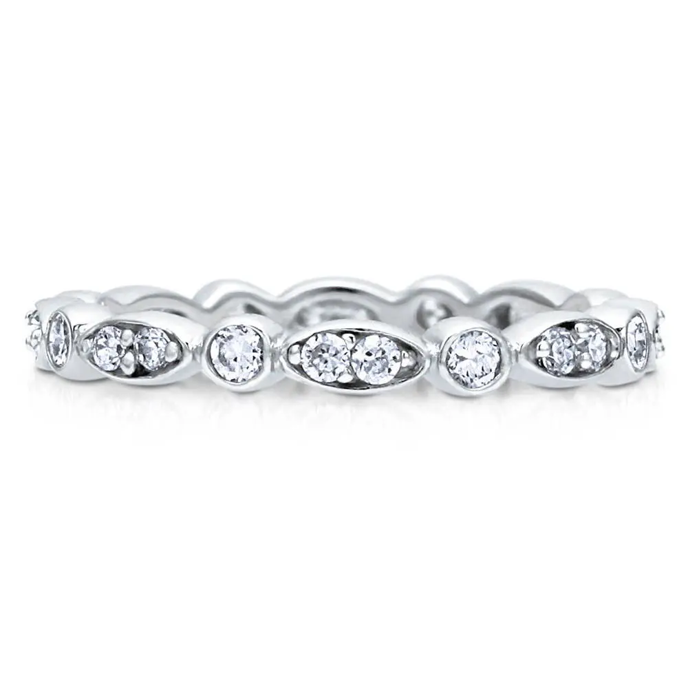BERRICLE Sterling Silver Bubble Rings Stackable Eternity Band Ring for Women, Bezel Set Round Cut Cubic Zirconia CZ