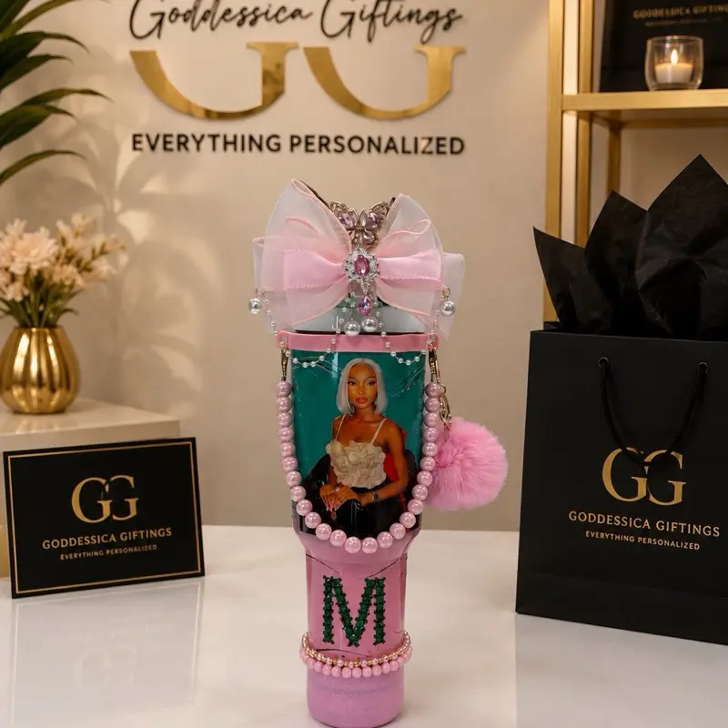 40oz Personalized Bluetooth Drinkware Tumbler with Custom Photo, Rhinestone Design