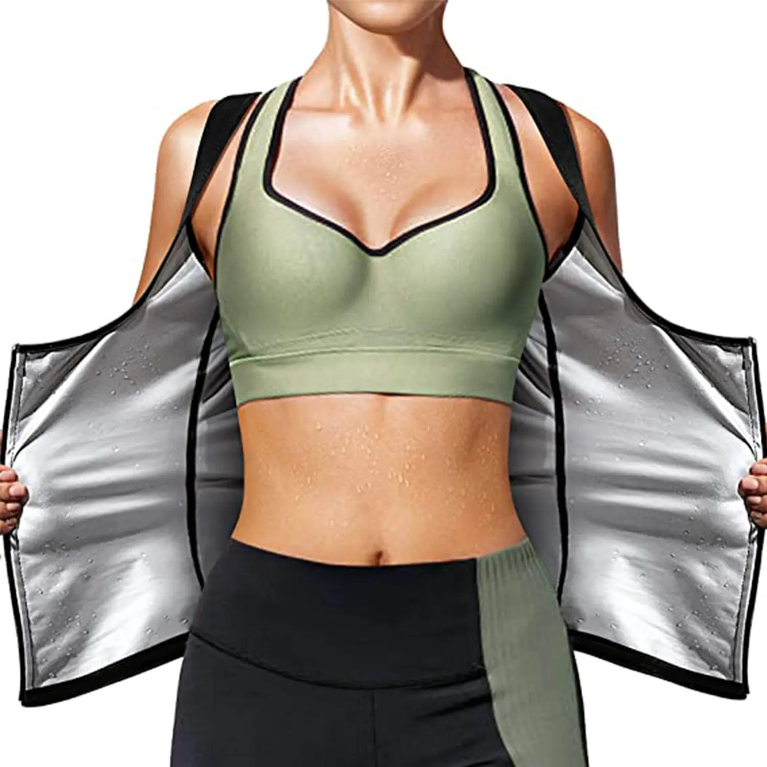 Women Sauna Shaper Vest Sweat Shapewear Tank Top Waist Trainer Corset Gym Sports Workout Zipper Shirt Sporty Vest Activewear Vest