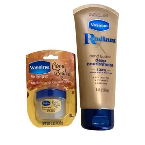 Vaseline Radiant X Hand Butter 3.4 Oz & Crème Brûlée Lip Therapy .25 Oz Skincare Comfort Nourishing