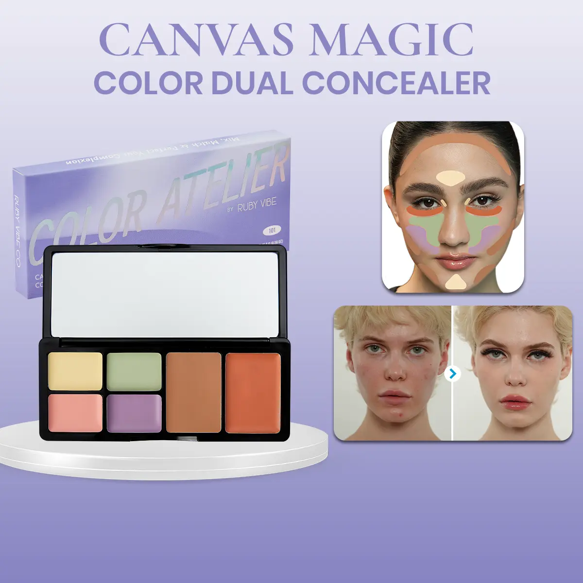 RUBY VIBE CO Color Correcting Concealer Duo, Under Eye Brightener & Under Eye Concealer, Color Corrector with Buildable Coverage, Cream Makeup Concealer for Natural-Looking Finish