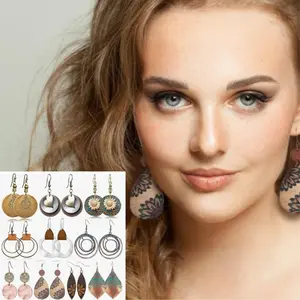 10-Pair Vintage Earrings Set for Women - Sunflower, Geometric & Teardrop Designs - Zinc Alloy Boho Drop & Dangle Fashion Jewelry for Casual Wear and Gifting - All Season Versatile Accessories - Non-Mosaic, No Feather, Various Plating