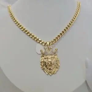 Cadena Unisex Gold Plated Necklace with Lion Pendant and Crown Design for Men Women
