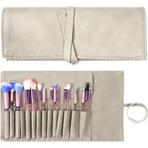 Makeup Brush Pouch Makeup Brush Roll Makeup Brush Organizer Makeup Brush Holder Travel Makeup Brush Bag Pouch Makeup Pouches for Women  Brushes Makeup Brush Case Roll-Up Pu Leather