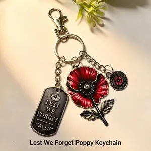 Vintage Poppy Memorial Keychain, Lest We Forget Veteran Tribute Pendant, Gratitude Remembrance Gift, Backpack Key Decoration, Multi-Scene Decorative Keychain, Flower Keychain