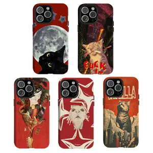 Y-Retro Rock Cat Art Phone Cover | Edgy Aesthetic,Having good protective properties,for iPhone 16 15 14 13 12 11 17Pro Max,for Samsung S25 S24 S23 S22 Ultra,Protective Cover,give her/him a gift for Christmas and Thanksgiving