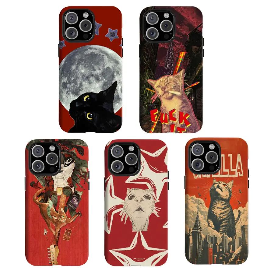 Y-Retro Rock Cat Art Phone Cover |   Edgy Aesthetic,Having good protective properties,for iPhone 16 15 14 13 12 11 17Pro Max,for Samsung S25 S24 S23 S22 Ultra,Protective Cover,give her/him a gift for Christmas and Thanksgiving