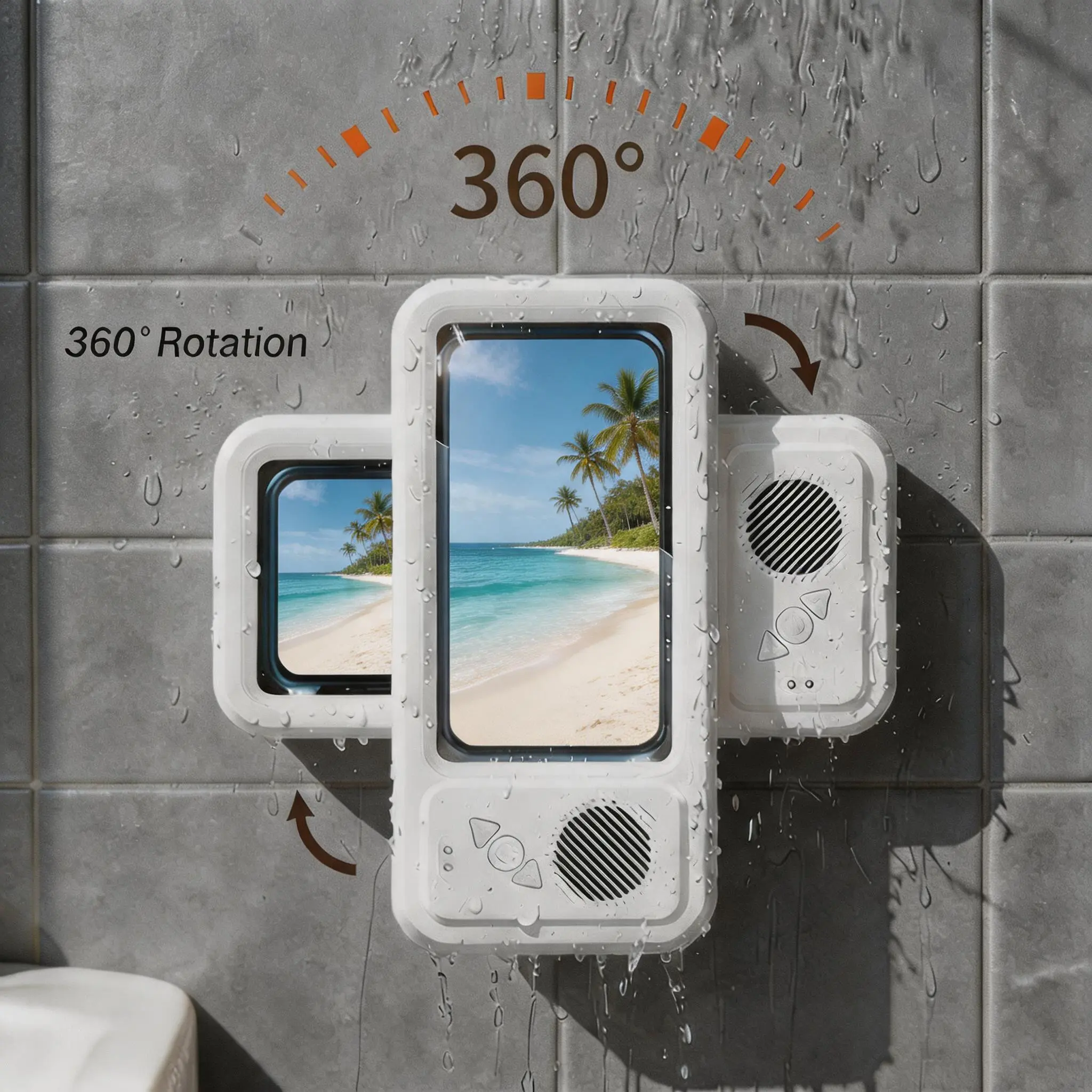 Waterproof box speaker, bathroom waterproof 360 ° rotating touch screen, Bluetooth speaker, watch movies, listen to music, phone holder Bluetooth speaker audio shower TV holder, Multifunctional Wireless Speaker, swimming pool, kitchen, bathroom, sink tikt