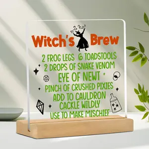 Acrylic Witch Potion Sign, Rustic Halloween Decor, Home Desktop Shelf Decoration, Wooden Material, Perfect for Fall Season