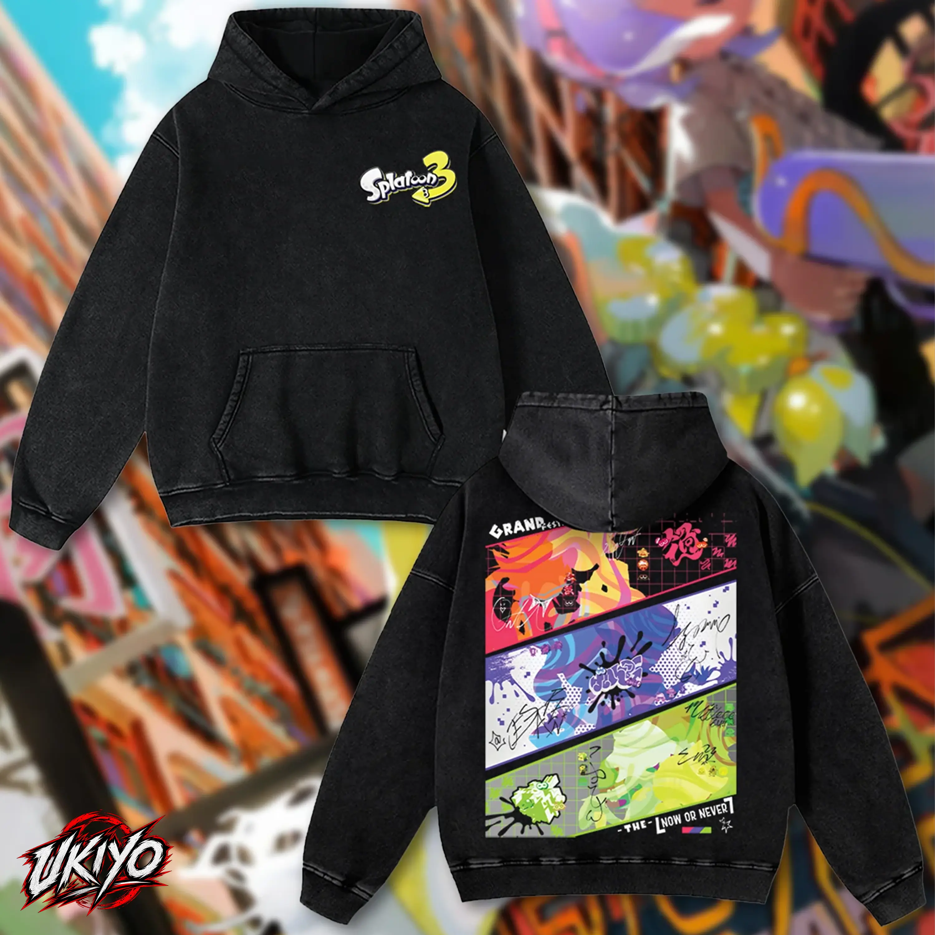 Splatoon 3 Cotton Unisex Anime Hoodie Grand Festival Deep Cut Squid Sisters Graphic Heavyweight Vintage Washed Oversized Mineral Wash Fleece Pullover Gamer Streetwear Gift