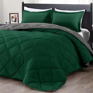Queen Comforter Set - Dark Green and Grey Queen Comforter, Soft Bedding Sets for All -3 Pieces - 1 Comforter (88"x92") and 2 Pillow Shams(20"x26")