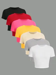 Women's Solid Round Neck Crop Tee, Casual Slim-fitting Short Sleeve T-shirt for Summer, Fashion Women's Top for Daily Wear