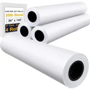 Wide Format Paper,4 Rolls Plotter Paper 36 In x 150 Ft, 20lb CAD Bond Rolls on 2" Core for CAD Printing on Wide Format Ink Jet Printers
