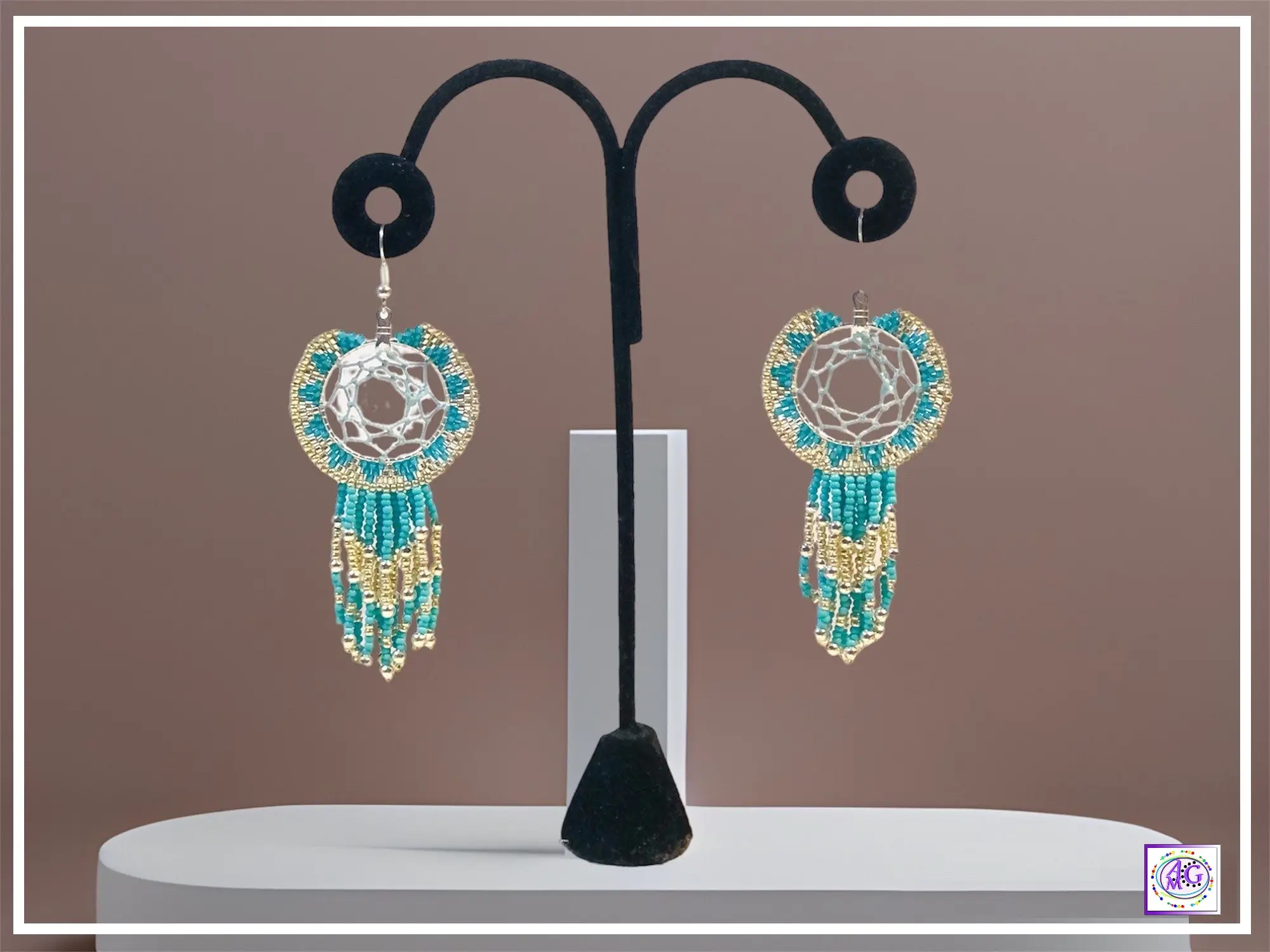 Teal Dreamcatcher Earrings, Boho Earrings, Dangle Earrings, Handmade Jewelry