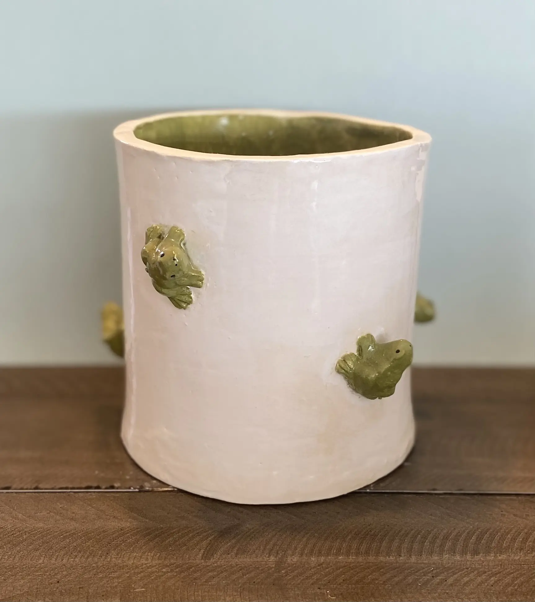 Handmade Ceramic Frog Planter with Drainage Hole