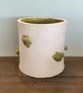Handmade Ceramic Frog Planter with Drainage Hole