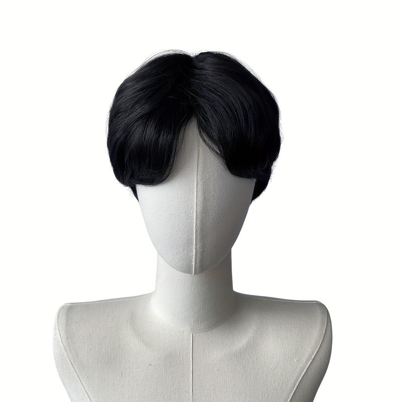 Men's Natural Straight Wig - Matte Black Brown with Elastic Mesh Cap for a Secure Fit, Suitable for Cosplay, Theatrical Performances, and Everyday Use - Compatible with All Light Beige Shades - Specially Crafted in Europe, Easy-to-Wear Wig for Beginners