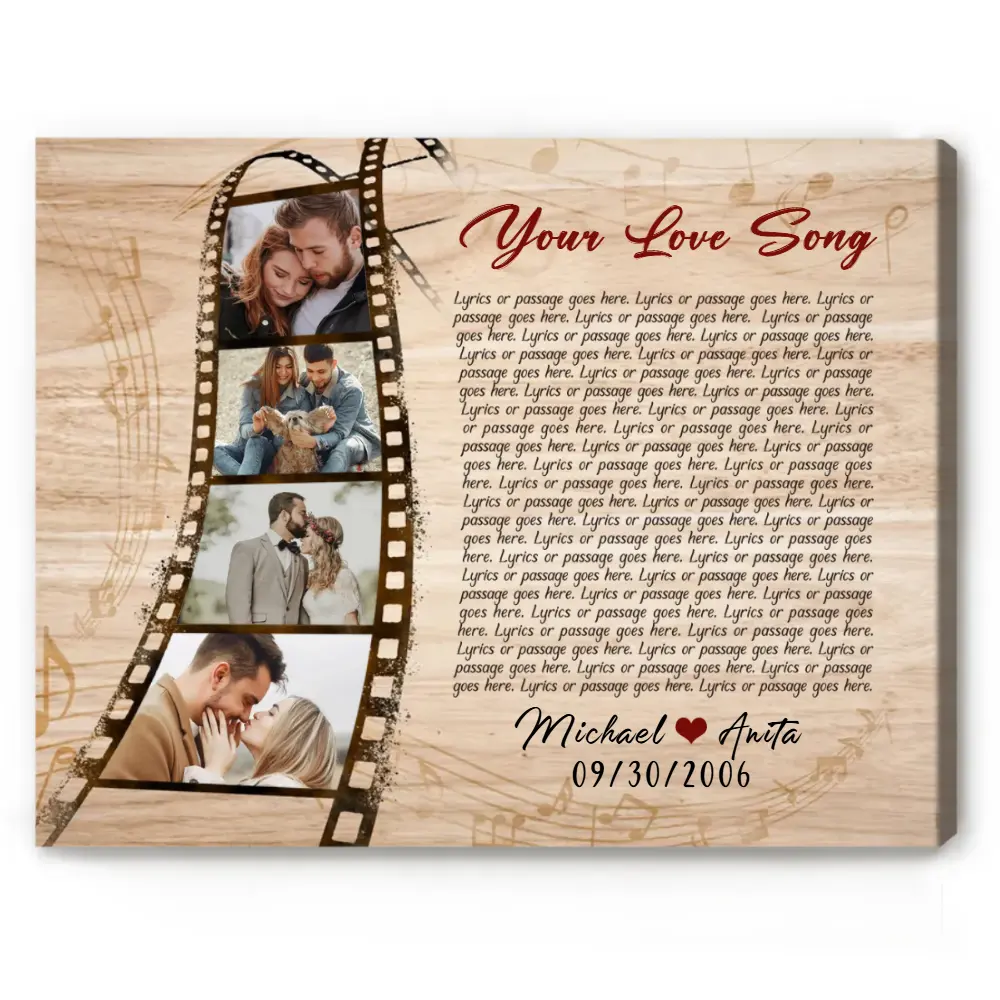Custom Song Lyric & Photo Collage Canvas - Anniversary Gift Canvas Wall Art Canvas Decor Poster