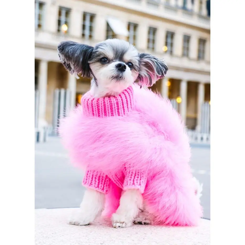 Dog & Cat Luxury Fluffy Turtleneck Sweater - Stylish Feathered Jumper, Hand Wash, Luxury Look, Small-Medium Pet Clothing (Note: Shedding is common)