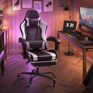 Ergonomic Swivel Gaming Desk Chair for Home Office, PU Leather Recliner with Footrest, Adjustable Height, 90–150° Tilt, Lumbar Support, Modern Design Furniture