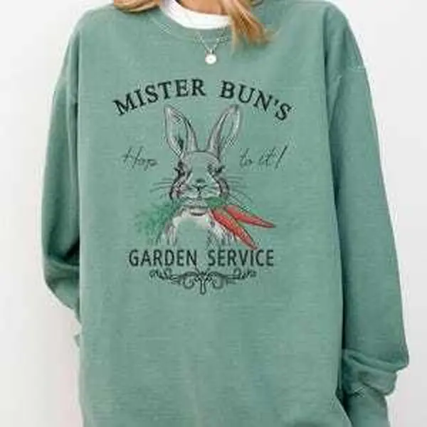 Mister Bun's Garden Service Comfort Colors Shirt, Embroidery Easter Shirt, Easter Bunny Embroidery, Happy Easter Day Shirt, Easter Day Gift