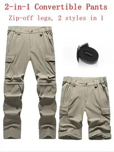 Men's Convertible Hiking Casual Cargo Pants, Detachable Zipper Sections, Elastic Waist, Lightweight Waterproof Quick-Dry Fabric, Suitable for daily work, outdoor fishing, travel, hiking, and camping.